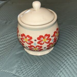 Pioneer Woman Ceramic Flea Market Red Floral Sugar Bowl with lid